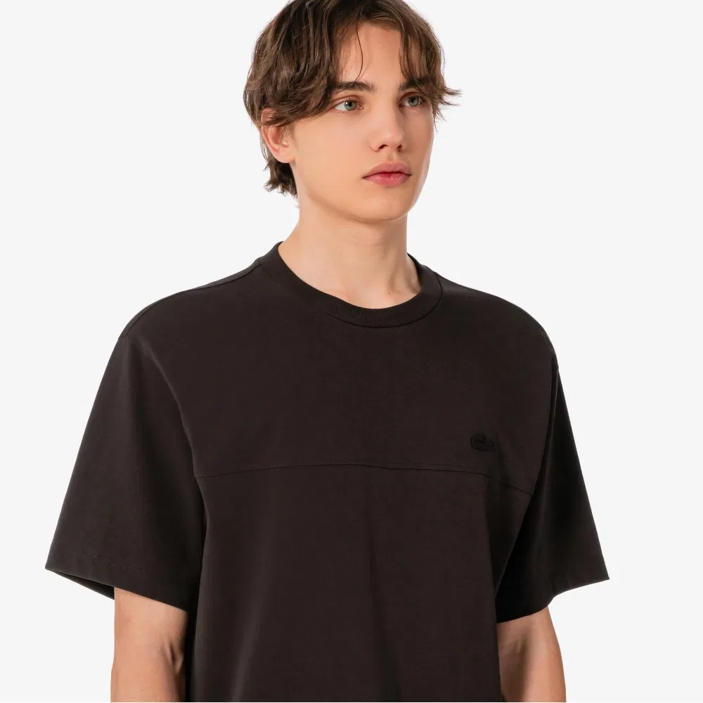 Футболка мужская Lacoste с коротким рукавом, тканые вставки, коричневый — фото 2
