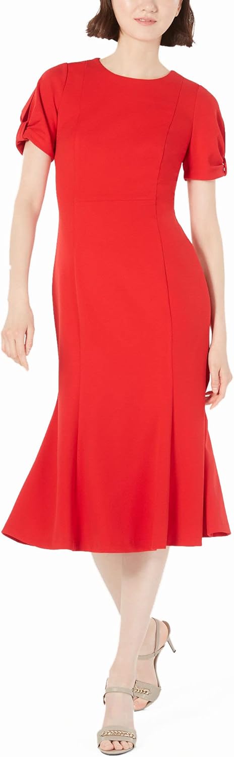 

Женское короткое платье миди Calvin Klein с рукавами-замочными узлами, Red