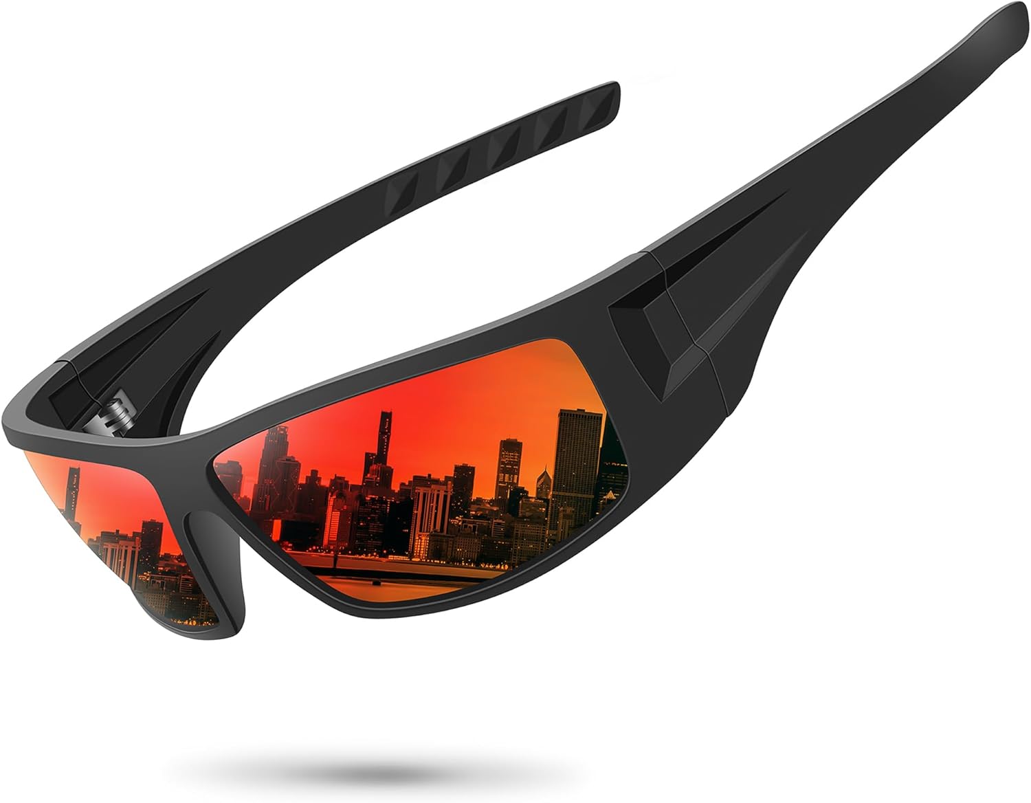 

Поляризованные спортивные солнцезащитные очки для мужчин и женщин, небьющаяся оправа, для велоспорта, рыбалки, обтекаемая форма, защита от УФ-излучения UV400 Ofwin, 1-black Frame/Red Mirror Lens