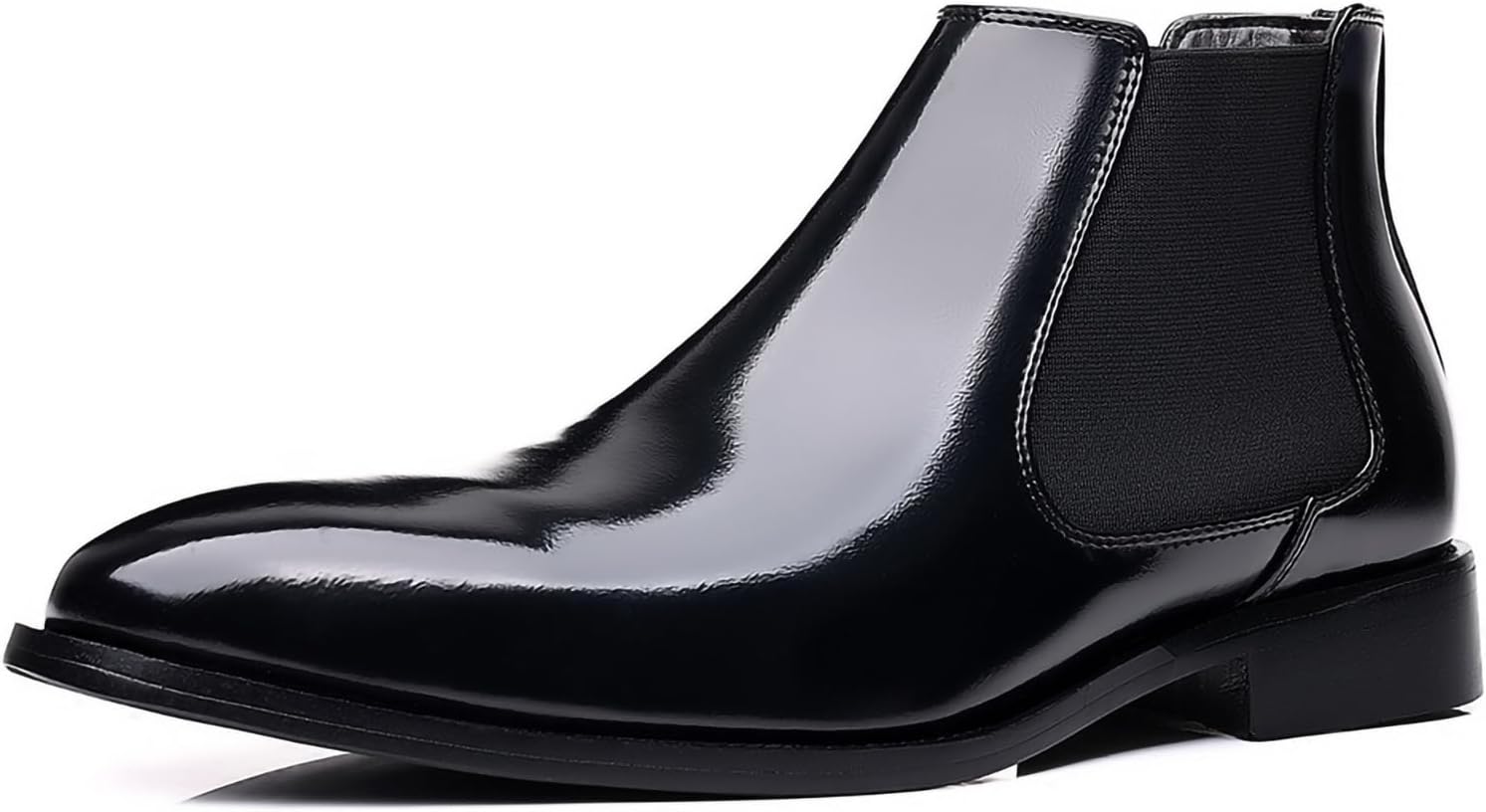 

Мужские ботинки челси из искусственной кожи- слипоны, лакированные ботильоны делового стиля для формальной и повседневной носки Generic, черный
