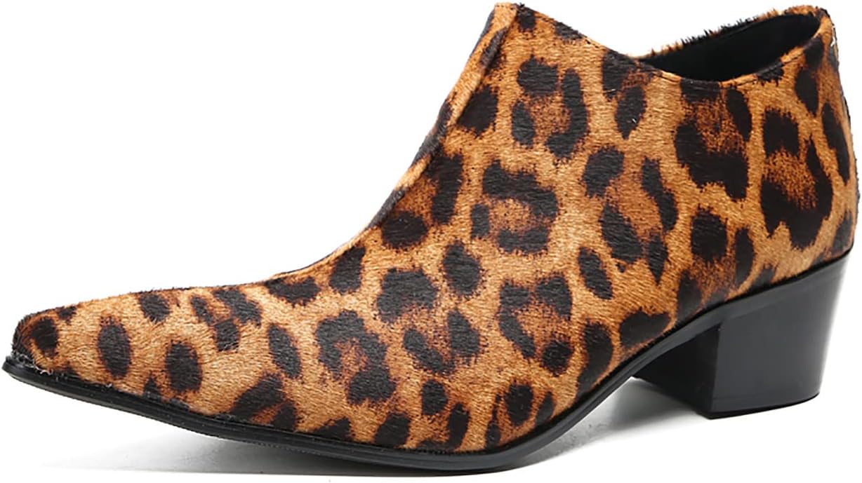 

Мужские замшевые ботинки челси слипоны Santimon - повседневные и вечерние западные туфли с каблуком, лоферы с заостренным носком для бальных танцев, баров и вечеринок, Leopard