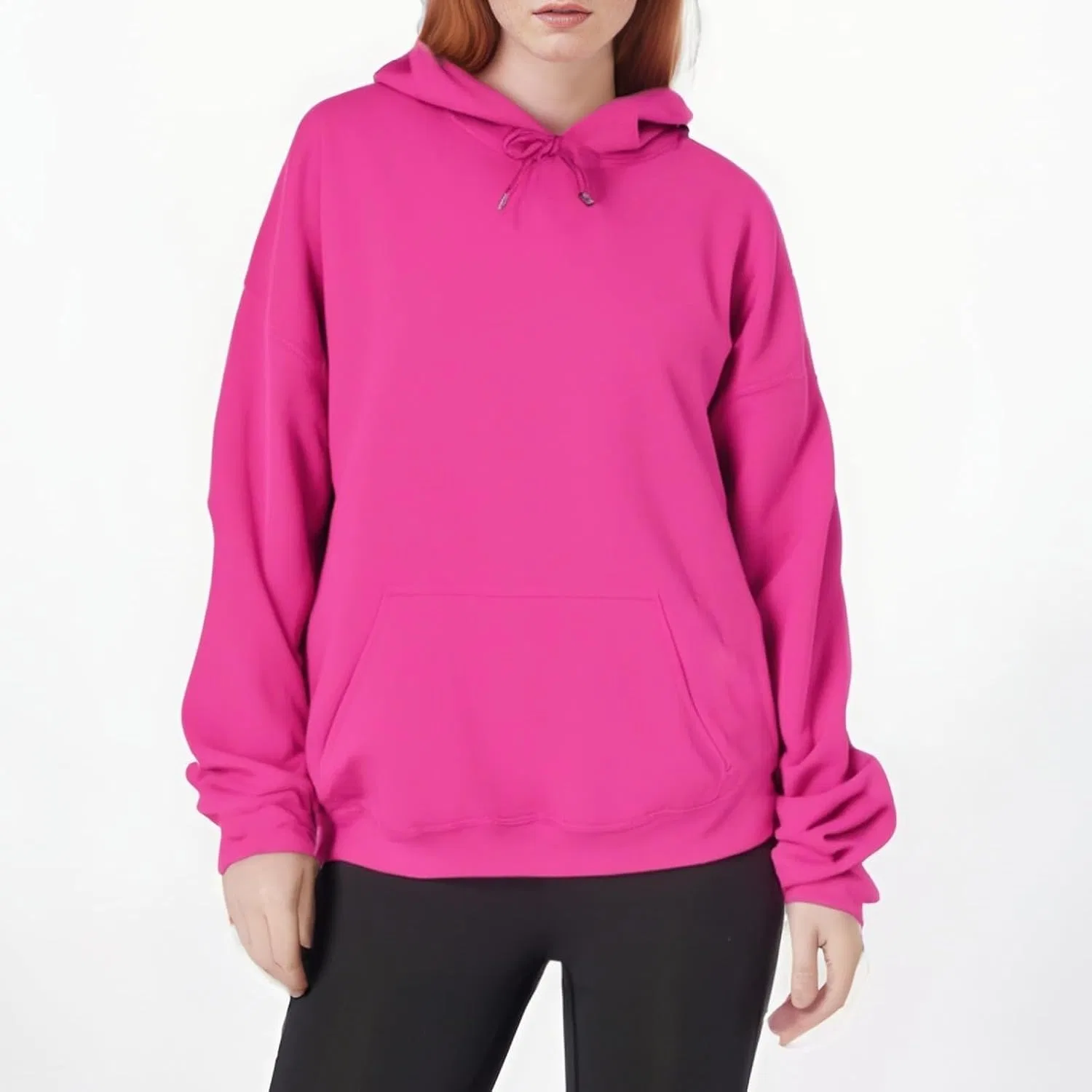 Толстовка женская оверсайз, длинный рукав, свободный крой, Hot Pink — фото 3