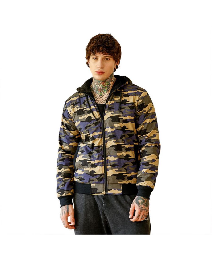 

Мужская куртка на флисовой подкладке с камуфляжным рисунком цвета хаки и армейского зеленого Campus Sutra, Black