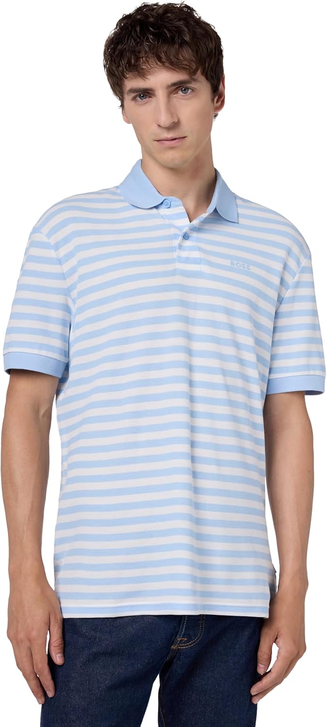 

Мужская поло с коротким рукавом, хлопок, принт, BOSS, Chambray Blue Stripe