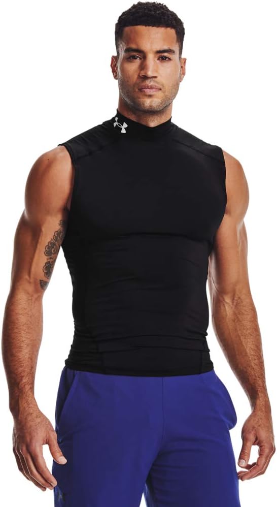 

Under Armour мужская футболка HeatGear Armour Compression Mock без рукавов, Black (001)/White, Белый, Under Armour мужская футболка HeatGear Armour Compression Mock без рукавов, Black (001)/White