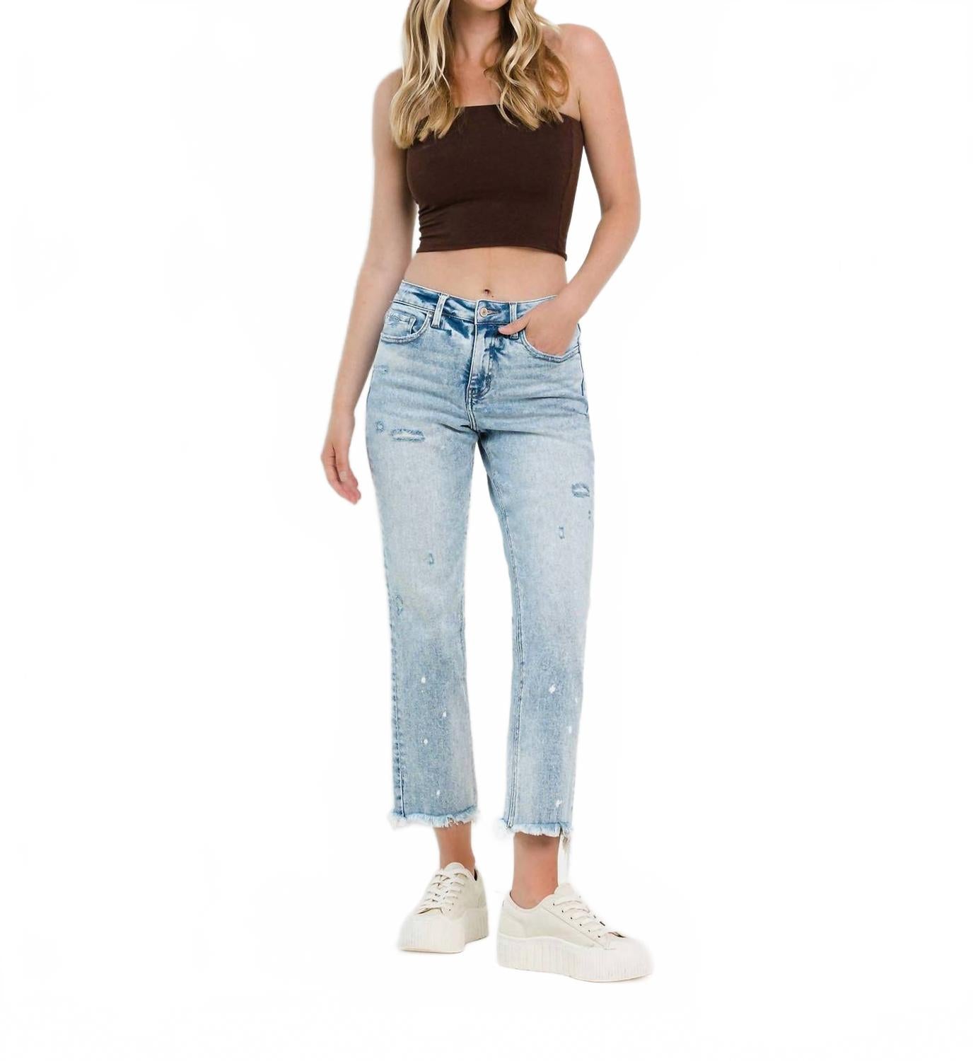 

Прямые брюки с высокой талией и утягивающим эффектом на животе из светлого денима Lovervet, Light Denim