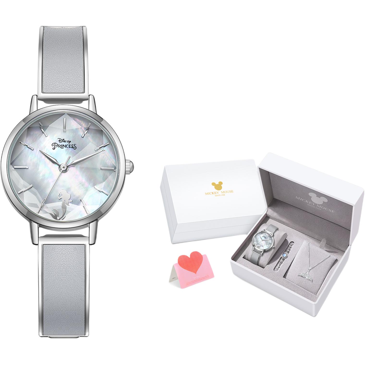 

Disney Часы Princess Fashion Watch Quartz Movement Alloy Strap Watch Women's Watch Mother of Pearl Color Watch Dial, Dreamy Mermaid[Box+Mermaid Necklace+Galaxy Bracelet]