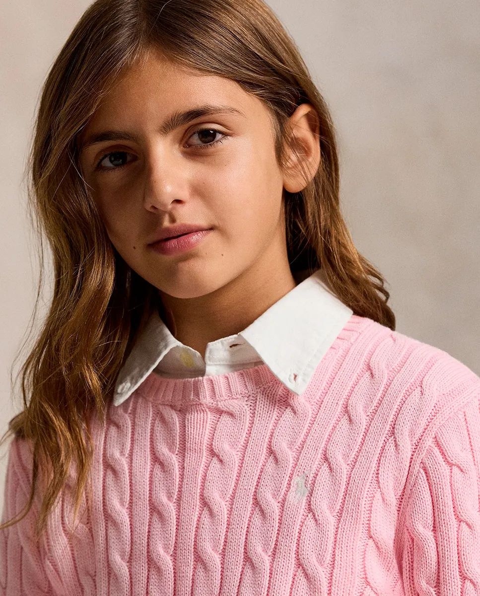 Детский джемпер из хлопка с узором косы Polo Ralph Lauren, розовый — фото 2