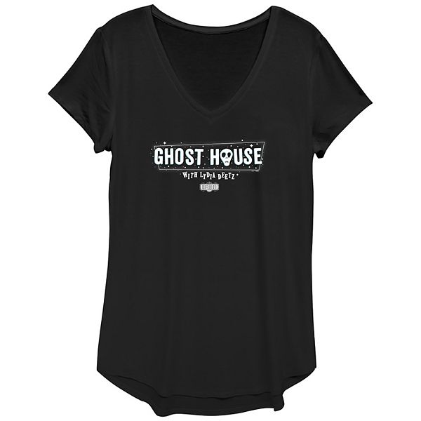 

Футболка с принтом Women's beetlejuice 2 ghost house with lydia deetz marquee sign Licensed Character