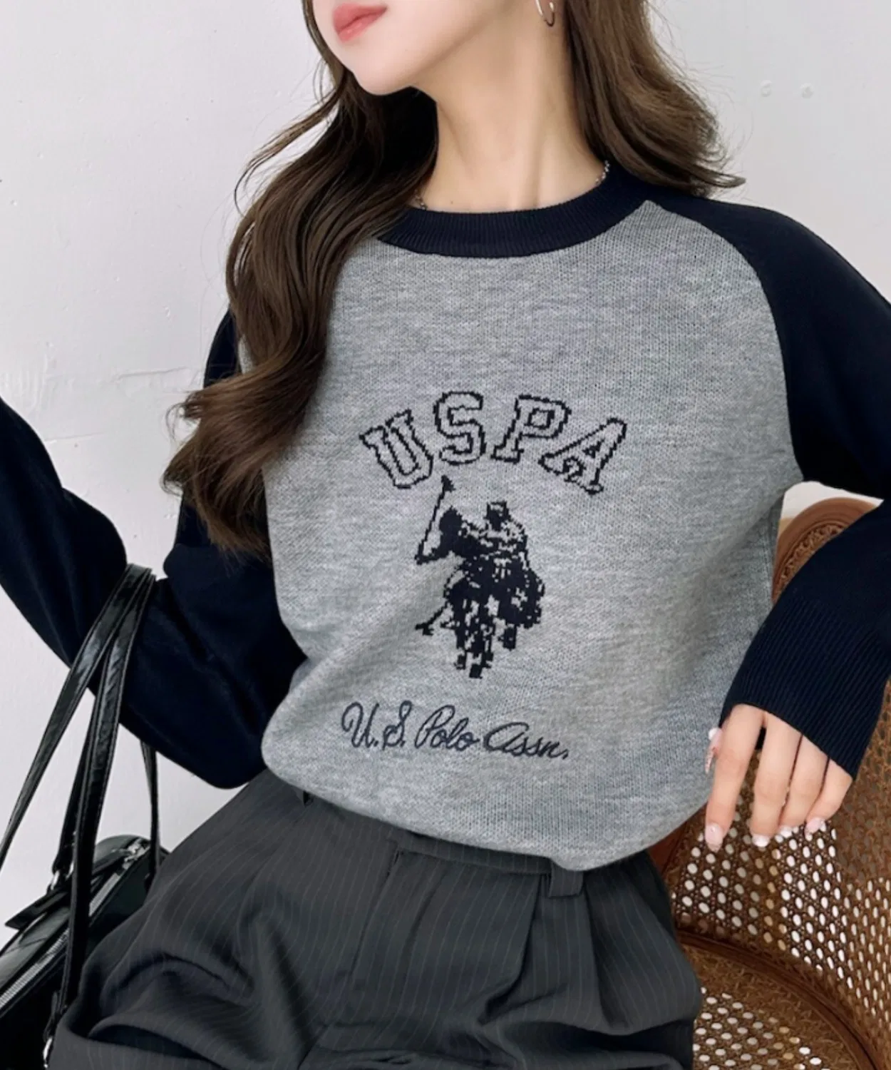 Свитер с логотипом U.S. POLO ASSN, реглан, жаккард, бордовый — фото 3