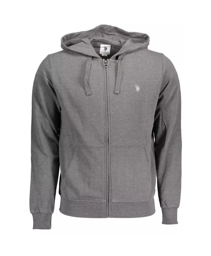 

Серая хлопковая толстовка с капюшоном и застежкой-молнией U.S. Polo Assn., серый