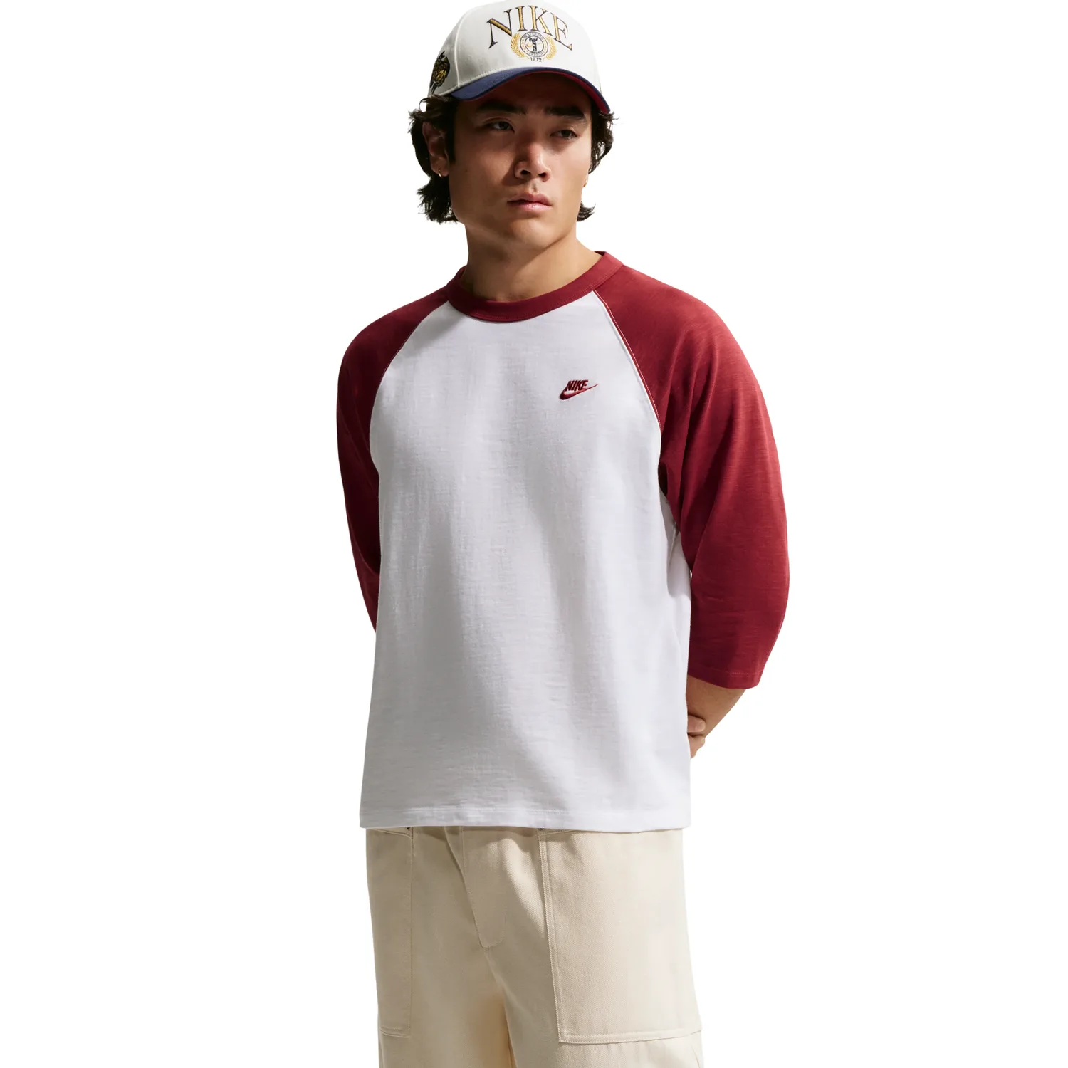 Футболка Nike Sportswear Club с рукавами 3/4 и реглан, цвет «Team Crimson White», красный — фото 2