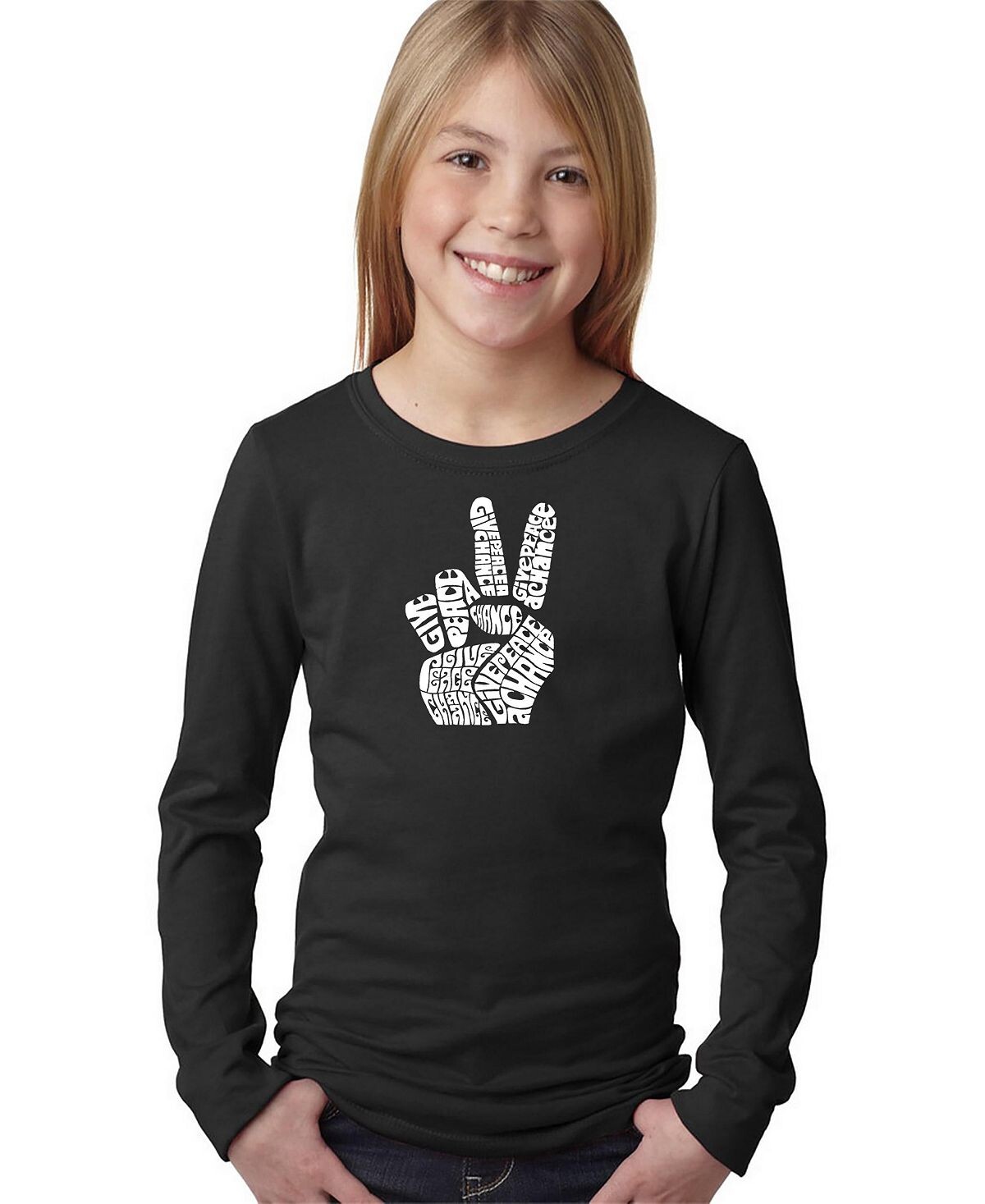 

Лонгслив с надписью Big Girl's Word Art — PEACE FINGERS LA Pop Art, темно-серый