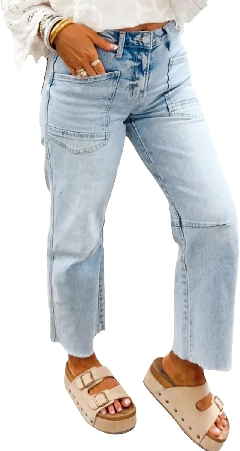 

Джинсы женские High Waisted Ankle с прямыми штанинами и Raw Hem Xadsfeel