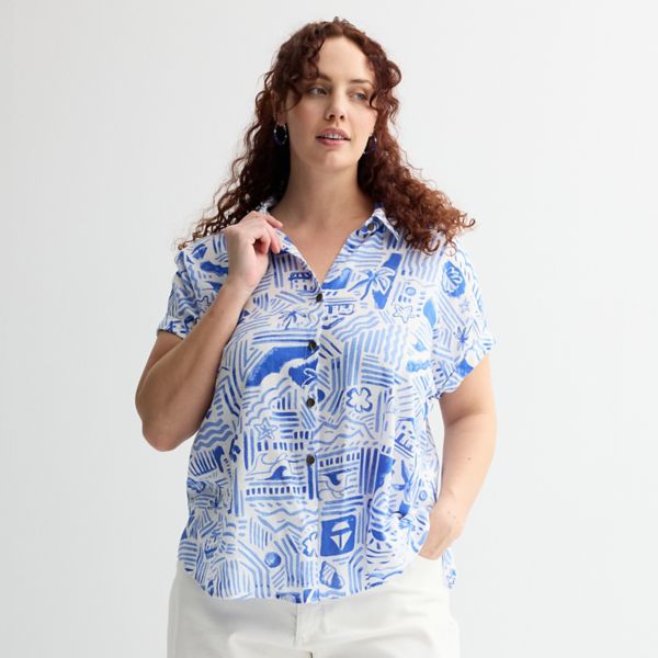 

Рубашка для кемпинга больших размеров Sonoma Goods For Life, цвет medium blue print