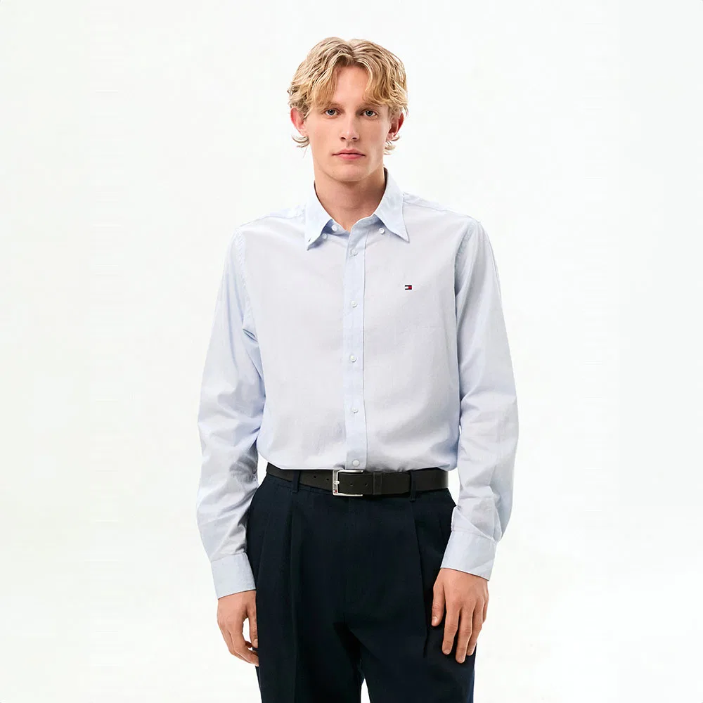 Мужская однотонная оксфордская рубашка прямого кроя, голубая, от Tommy Hilfiger