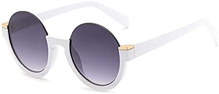 

2026 Модные полуободковые круглые солнцезащитные очки для женщин с градиентным линзовым покрытием, ретро-стиль, прозрачные линзы, оправа, защита от УФ-излучения UV400 MTZJH, White Gray