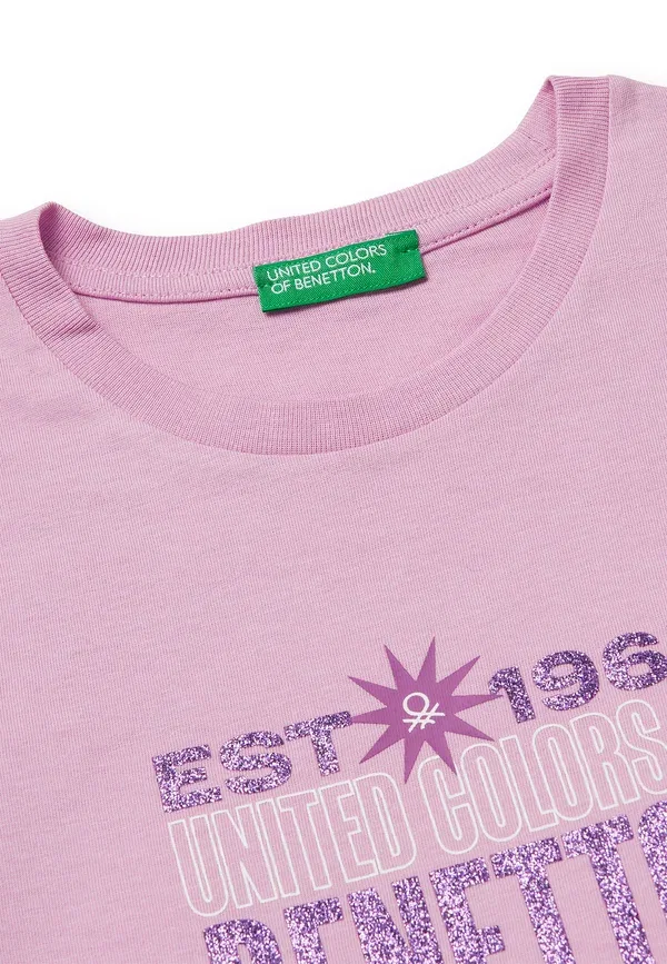 Футболка с блестящим принтом United Colors Of Benetton, розовый — фото 3