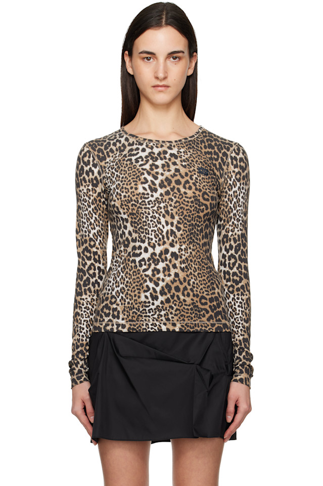 

Ganni Разноцветная ребристая футболка с длинными рукавами