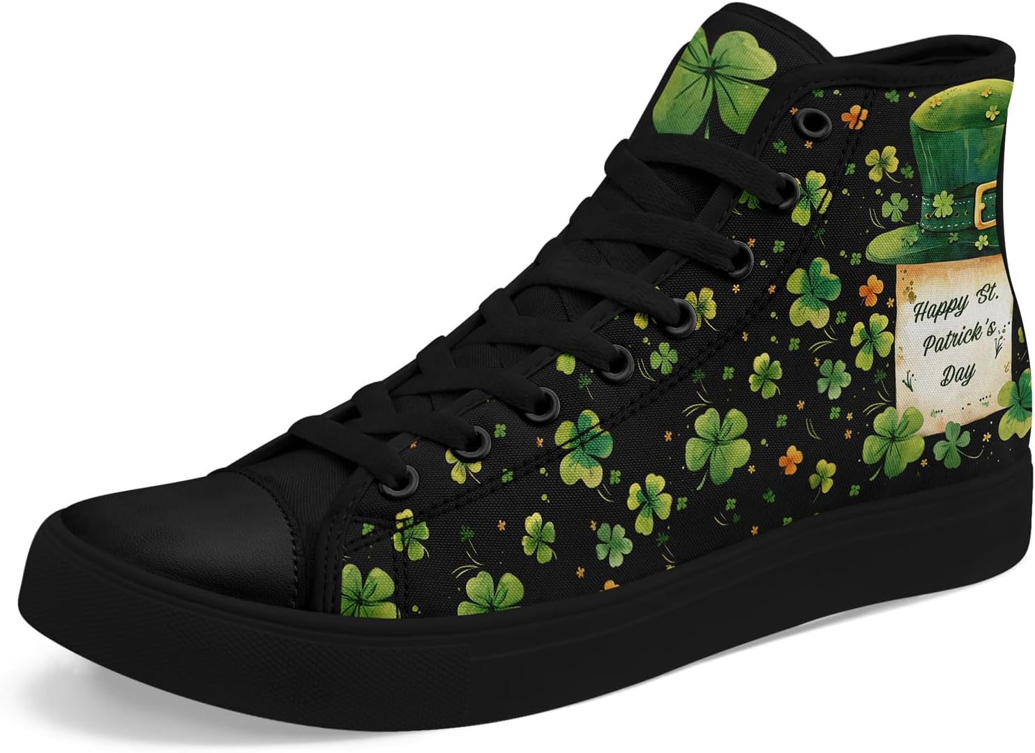 

Унисекс кеды на высокой подошве из канвы - зеленый дизайн «Счастливая клеверная шапка», удобная и стильная повседневная обувь из канвы для мужчин Coolcustomize