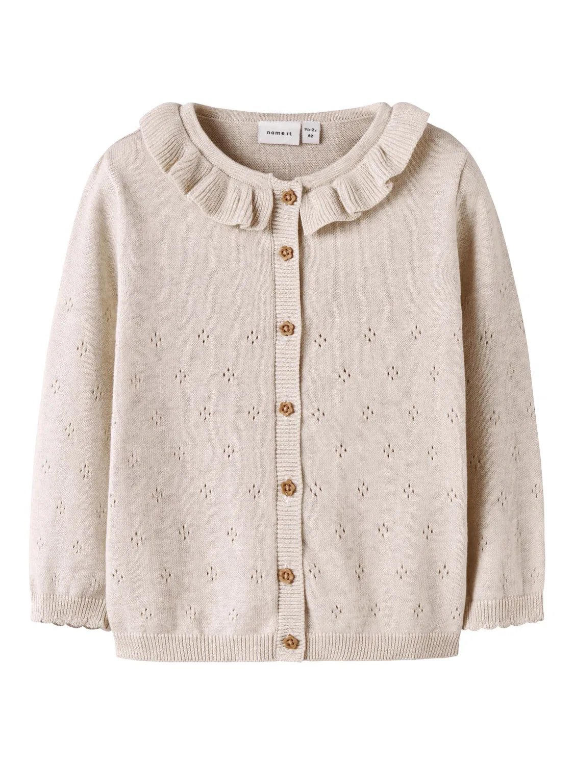 Кардиган из стрики с кружевным узором, Name it, пейот-меланж