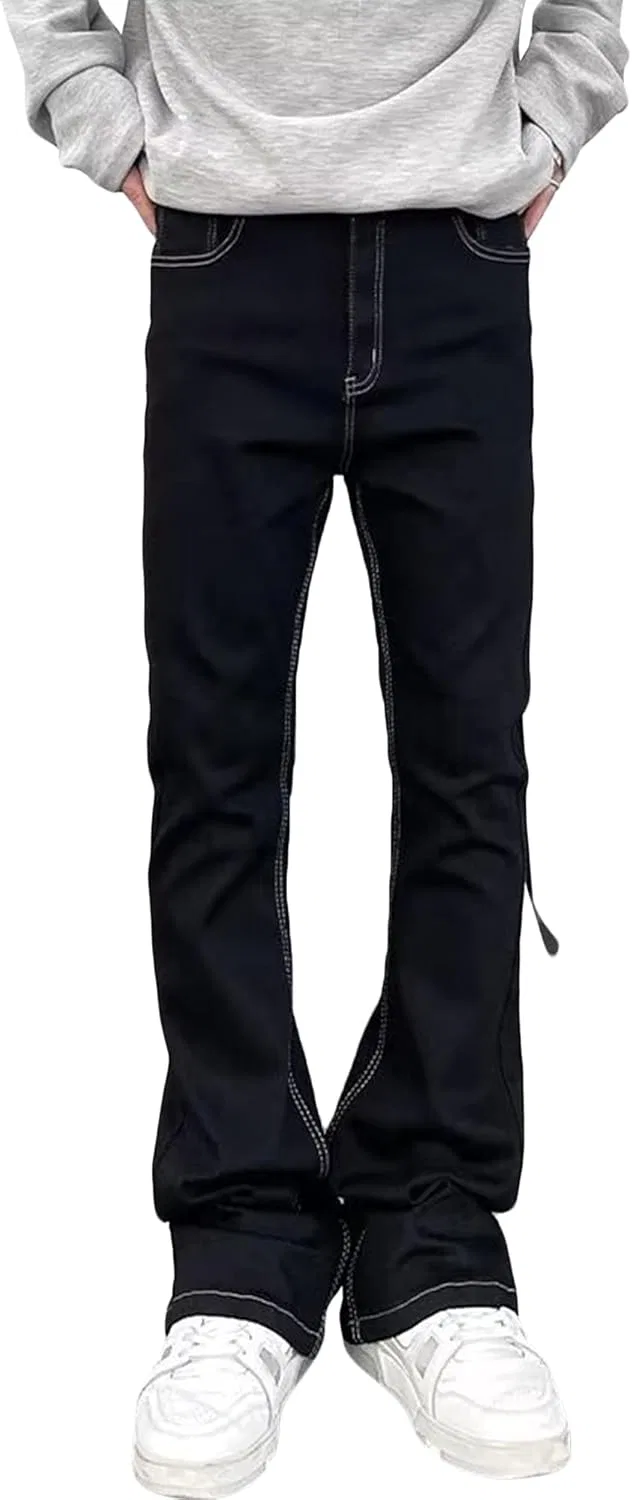 Джинсы клеш, Men‘s Slim Fit Hip Hop Flared Jeans, черный — фото 3