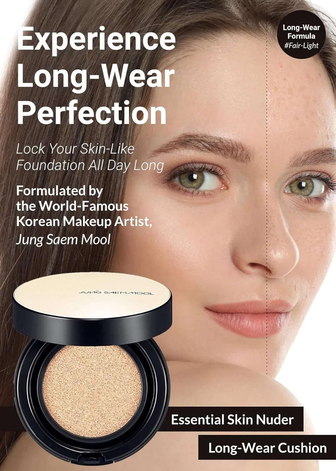 Тональный кушон Jung Saem Mool Essential Skin Nuder Long Wear Cushion с рефилом, Fair Light — фото 2