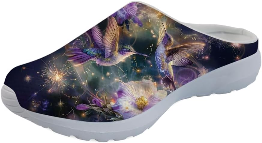 

Кроссовки-сабо Forchrinse с гавайской пальмой для мужчин и женщин, открытая пятка, легкие, дышащие, для дома, работы и спортзала, Neon Hummingbird