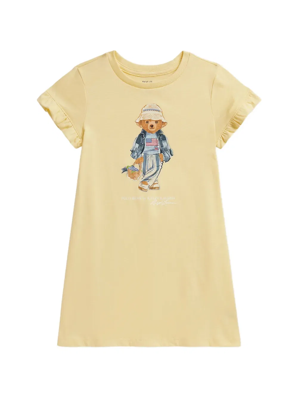 Платье из трикотажа с оборками в стиле «Поло мишка» Polo Ralph Lauren Kids, желтый