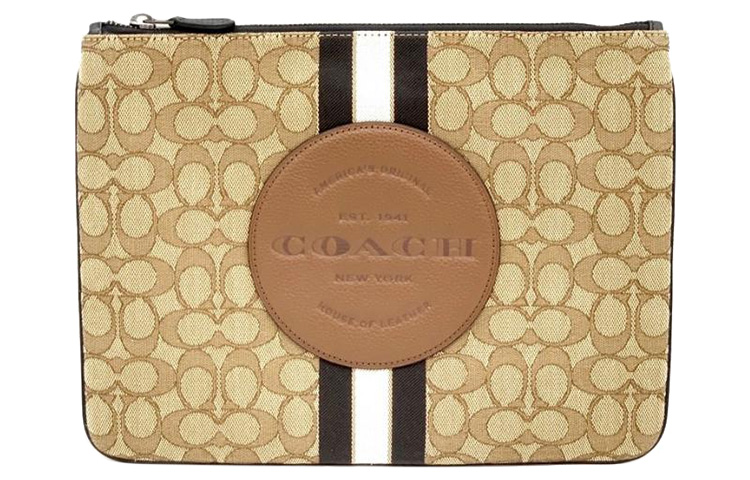 

COACH Клатч Dempsey Jacquard Fabric с кожаной отделкой, мужской, среднего размера, цвета хаки