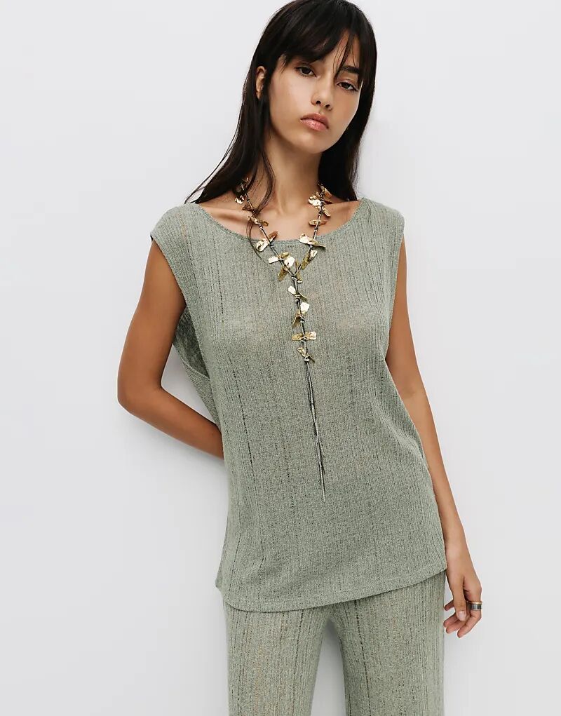 

Ажурный трикотажный топ Pull&Bear зеленоватого цвета