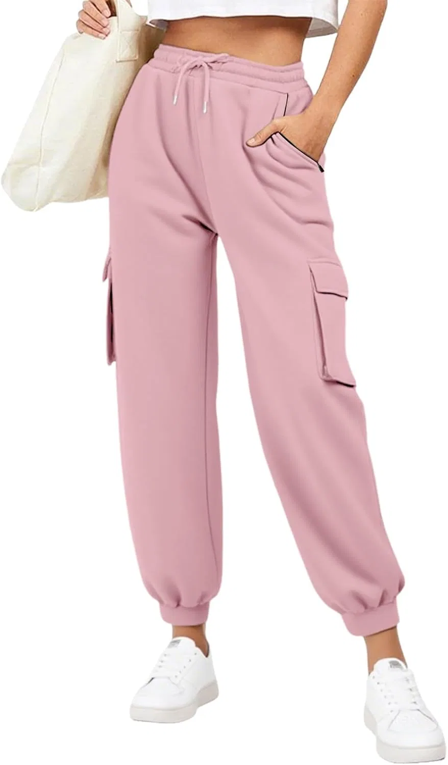 Спортивные брюки карго, высокие, с завышенной талией, Generic, Pink