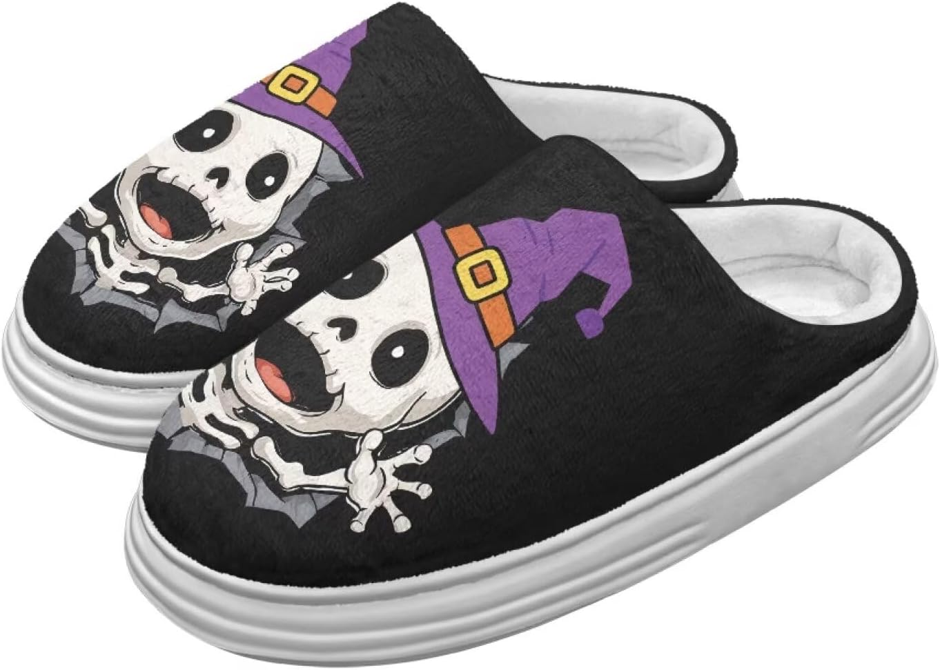 

Тапочки для женщин и мужчин, зимние шлепанцы, мягкие плюшевые пушистые домашние тапочки для улицы и дома Hechitok, Halloween Skeleton
