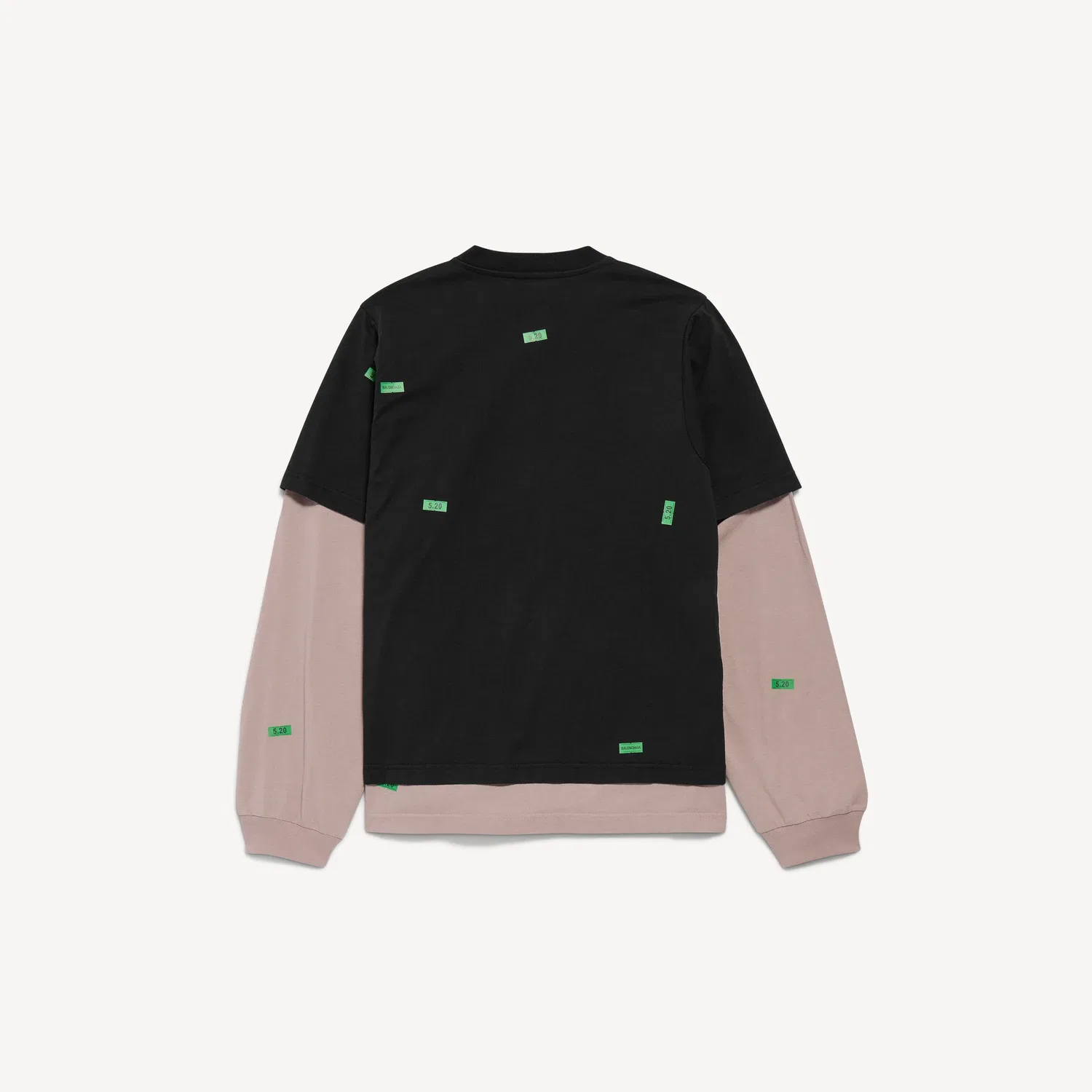 Мужская гибридная двойная футболка 520 Stickers черная/зеленая BALENCIAGA, черный — фото 2