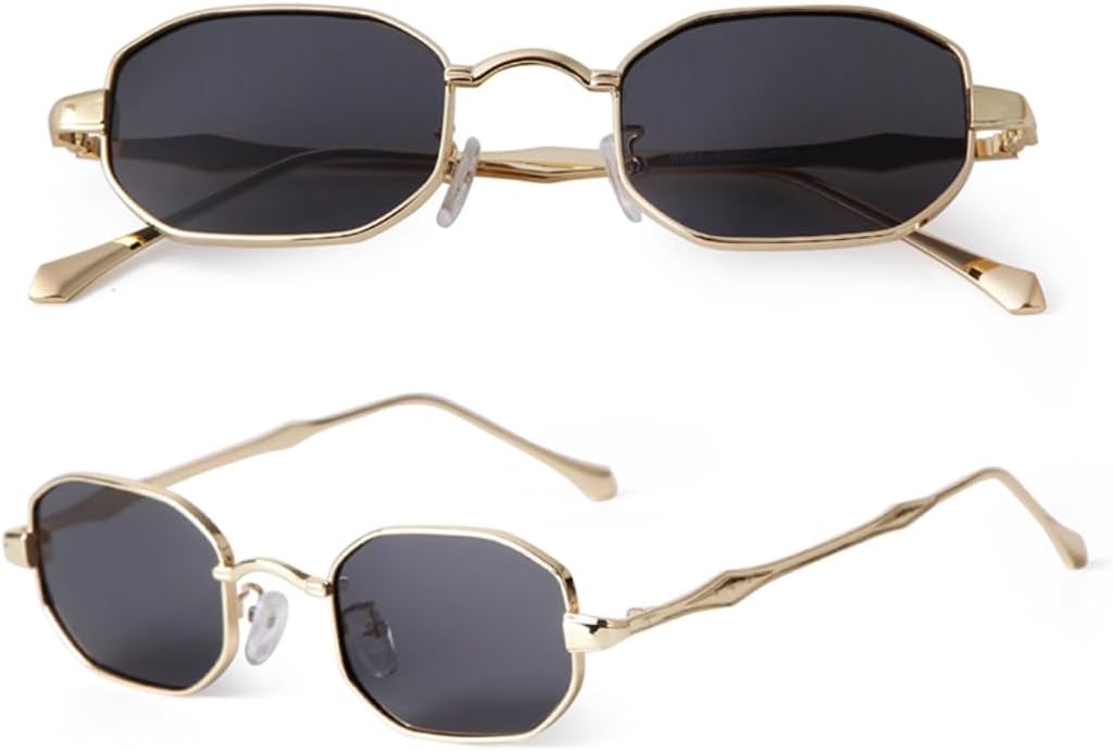 

Прямоугольные солнцезащитные очки маленького размера для женщин и мужчин, ретро, ​​металлическая оправа, стимпанк, защита от УФ-излучения UV400, многоугольные VFDHN, C2 Gold Grey