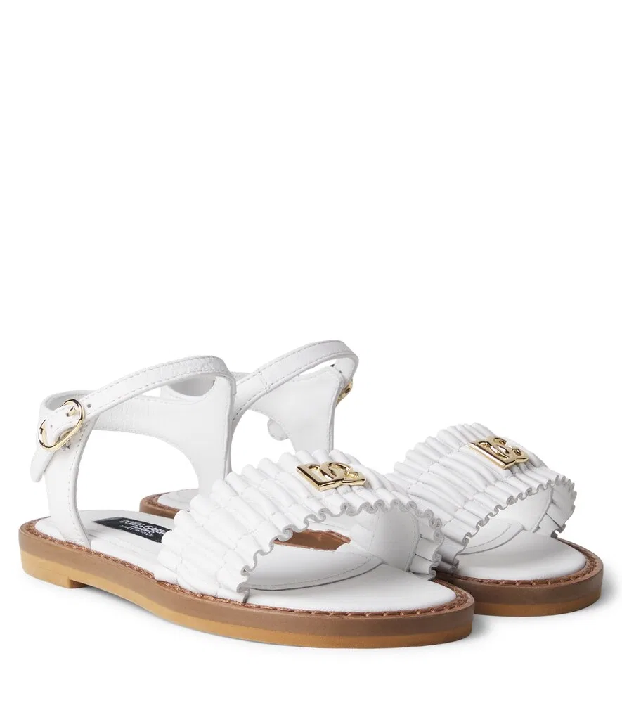 Сандалии DG из кожи с оборками Dolce&Gabbana Kids, белый