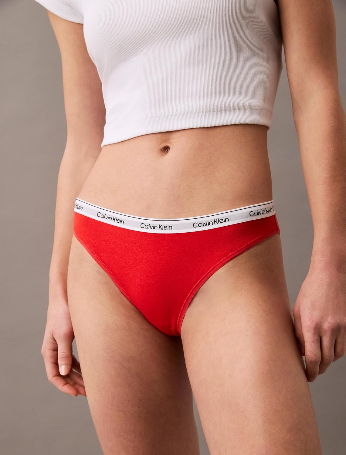 Женские трусики-бикини Calvin Klein Modern Logo из хлопка и стретч-хлопка, 5 пар в упаковке, Black/Grey Heather/Sterling Blue/Glacier/Molten — фото 3