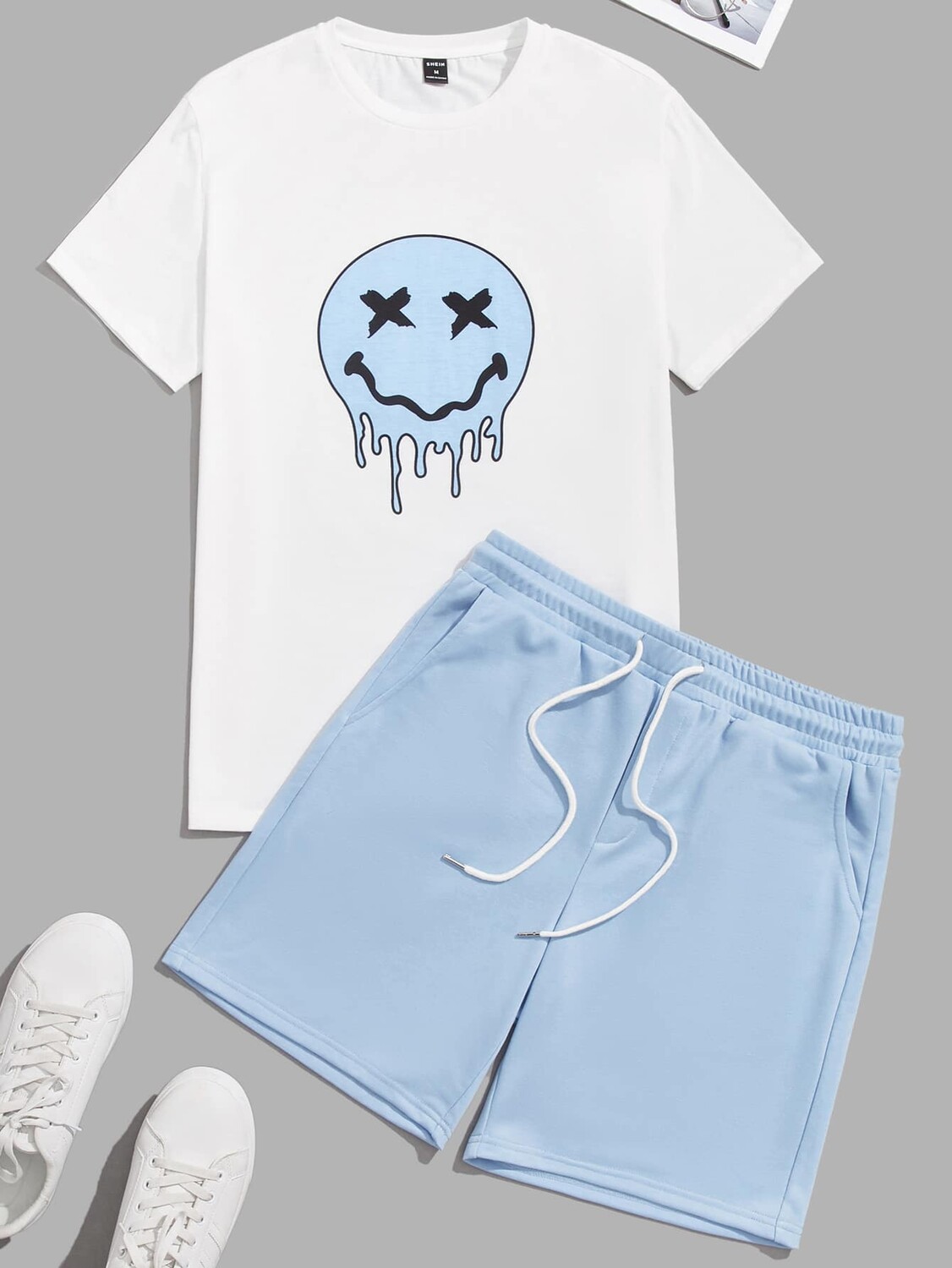 

Мужской комплект футболки с надписью Hypemode и шорт на поясе Manfinity, синий