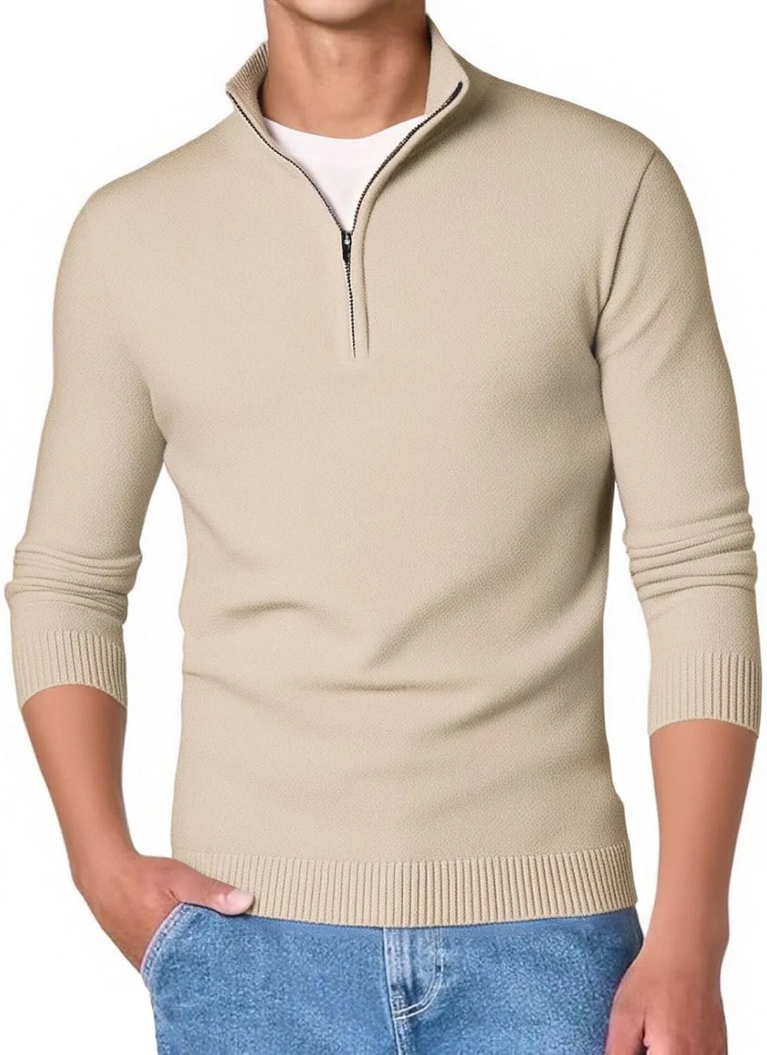 Свитер мужской Quarter Zip Slim Fit легкий Mock Neck — фото 2