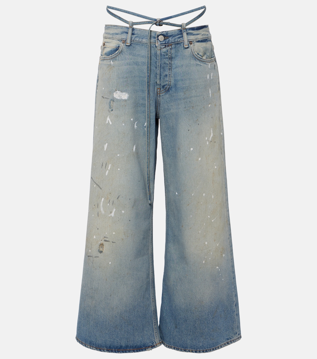 

Джинсы Trafalgar с потертостями, заниженной талией и расклешенными штанинами Acne Studios, светло-синий