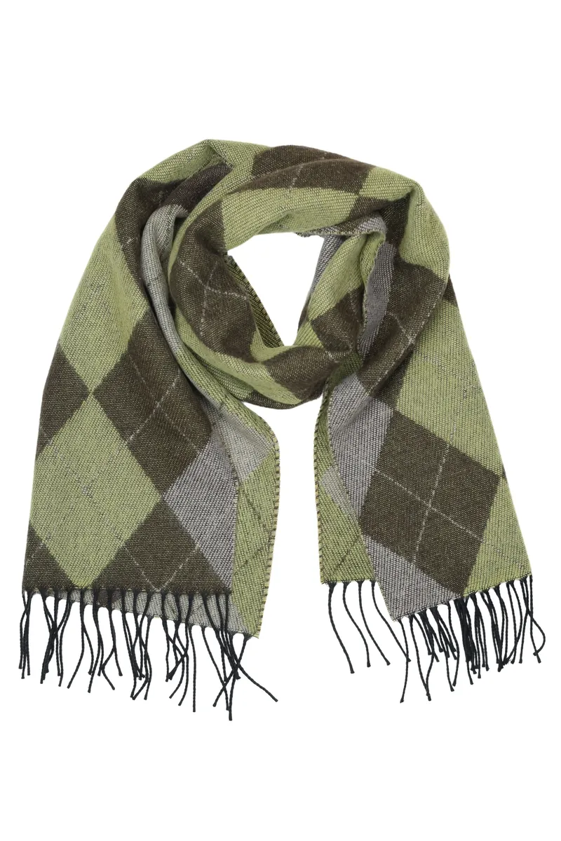 

COLLEZIONE ALESSANDRO шерстяной шарф "Argyle", с клетчатым узором, теплый и мягкий, хаки
