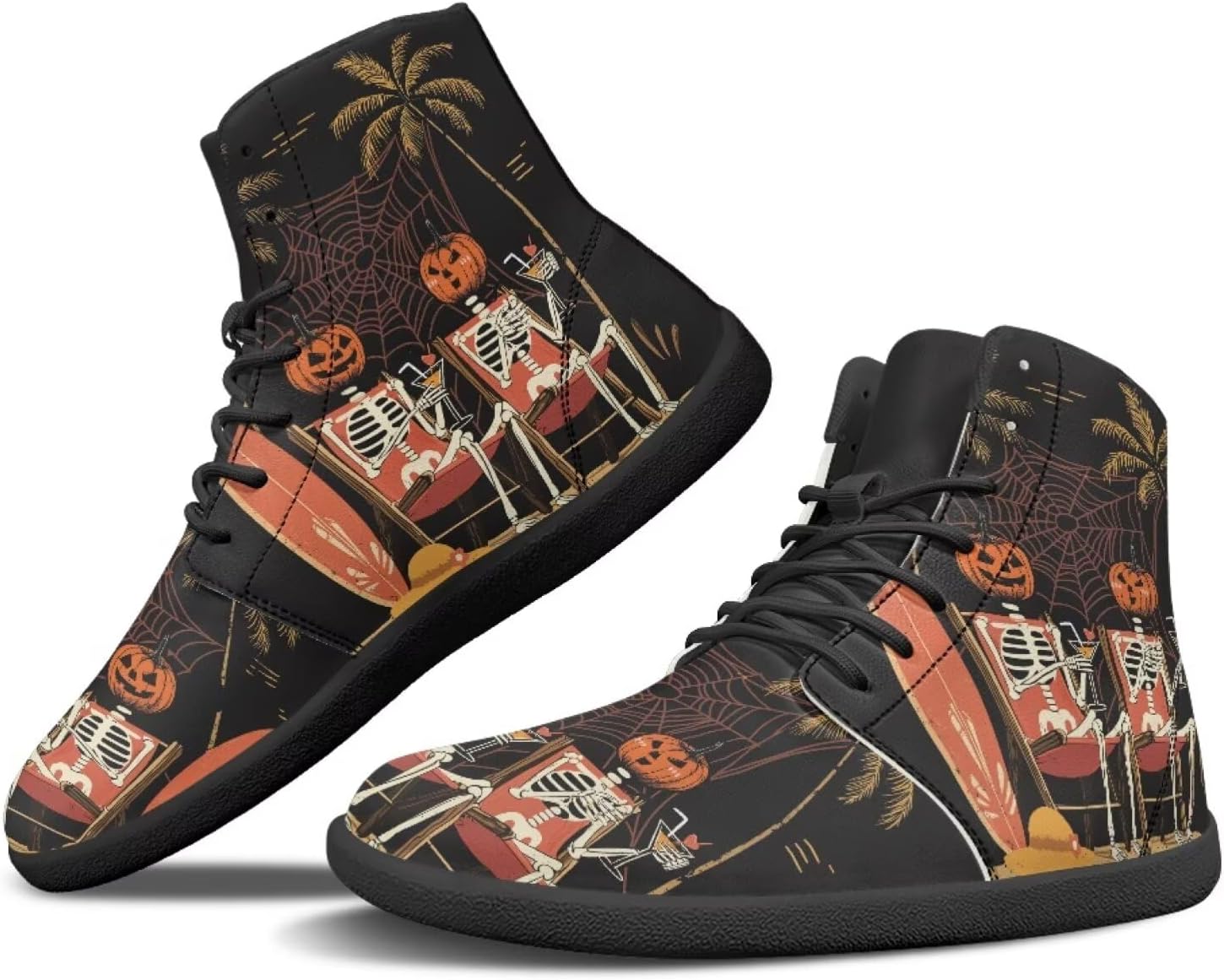 

Мужские высокие зимние ботинки Binienty Barefoot Zero Drop для походов, водонепроницаемые, из искусственной кожи, Pumpkin Skeleton