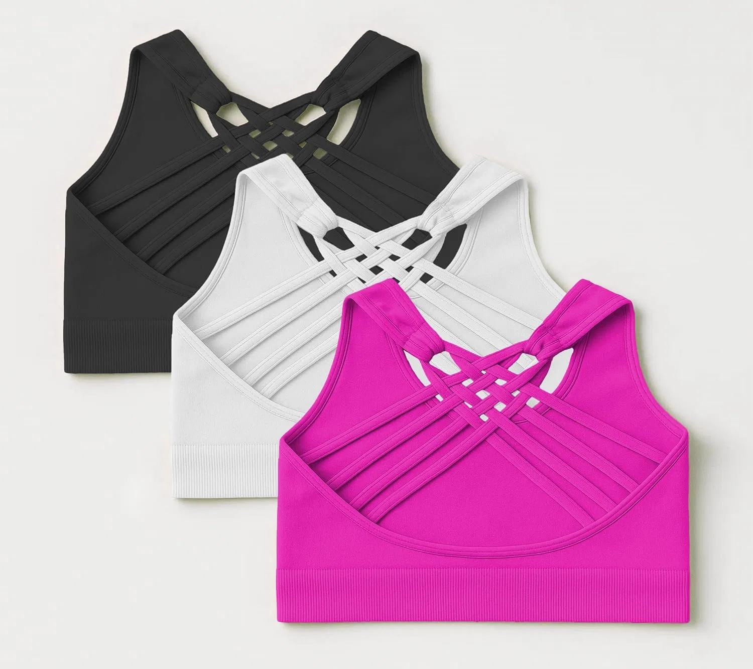 Топ-майка Kurve для девочек с открытой спиной, набор из 3 цветов, Black/White/Neon Fuschia Set — фото 3