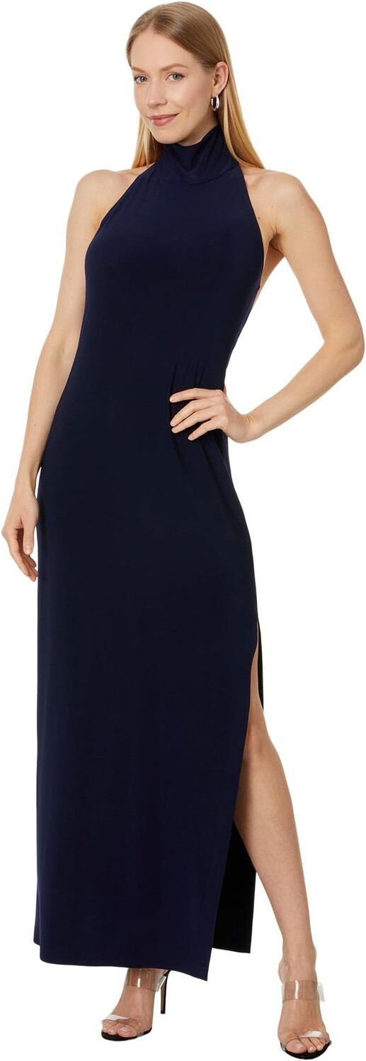 

Платье Norma Kamali Halter Turtle Side Slit Gown, цвет True Navy