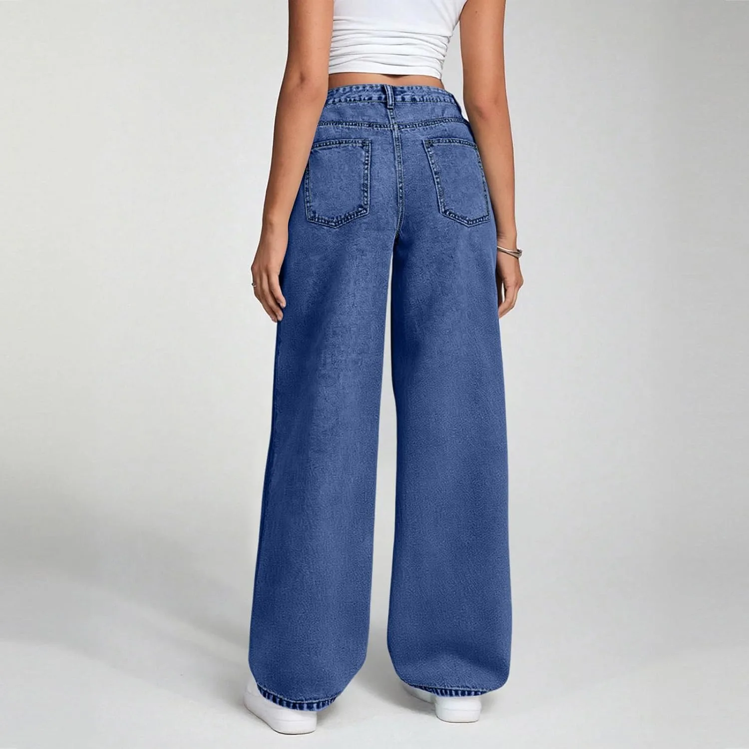 Джинсы Wide Leg женские Baggy Boyfriend с высокой талией прямого кроя Stretchy светлой стирки Vintage Cowgirl Generic, темно-синий — фото 3