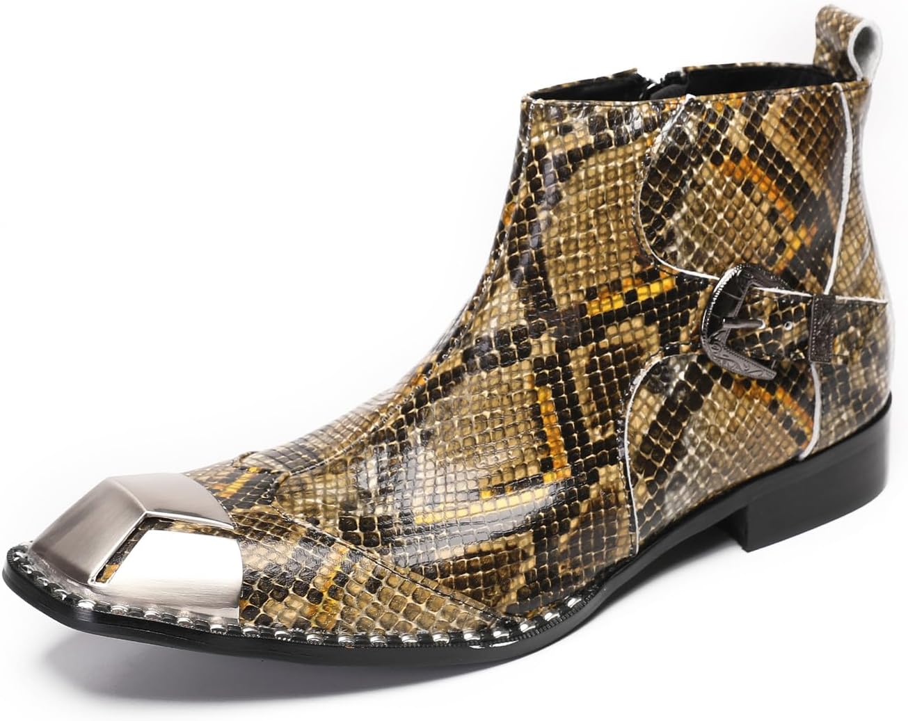 

Мужские ковбойские сапоги Santimon для диско-вечеринок, повседневные кожаные с металлическим квадратным носком, молнией, пряжкой, челси, модные ботинки на щиколотку в западном стиле для мальчиков, желтый