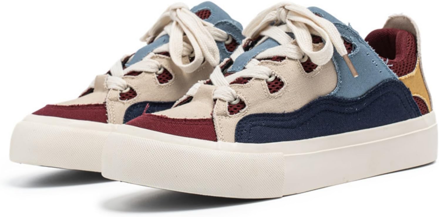 

Мужские повседневные низкие кеды с шнуровкой, модный колор-блок, удобная обувь для ходьбы и катания на скейтборде для стильного ежедневного ношения Aokisx, бордовый