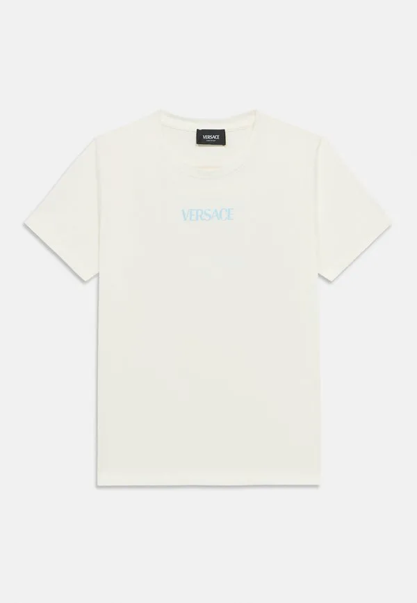 Футболка унисекс с принтом logo barocco ramadan Versace, Bianco/Giallo/Azzurro
