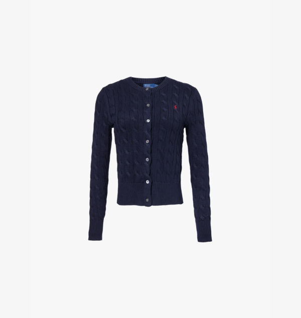 

Бренд-Вышивка косы-вязаный-узор хлопковый кардиган Polo Ralph Lauren, синий
