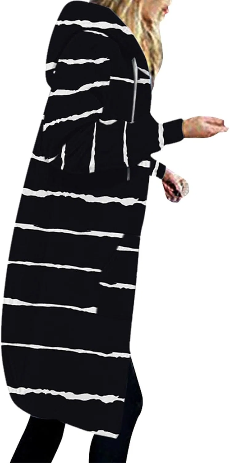 Женская oversize худи на молнии, длиной до колена, с капюшоном и карманами, YAOTIAO, 05-black